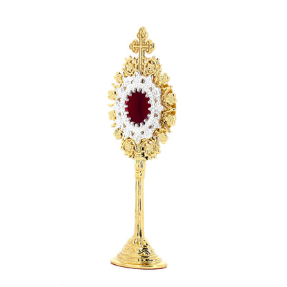 Reliquiario in ottone e bagno oro. Dimensioni 7x19,5 cm