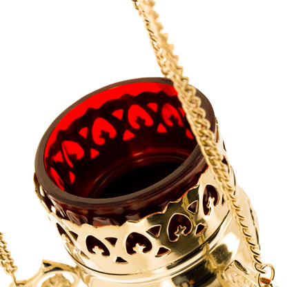 Lanterna a sospensione in ottone lucido. Dimensioni 8x15 cm