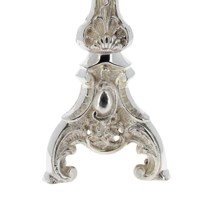 Portacandela da altare in ottone argentato. Altezza 39 cm