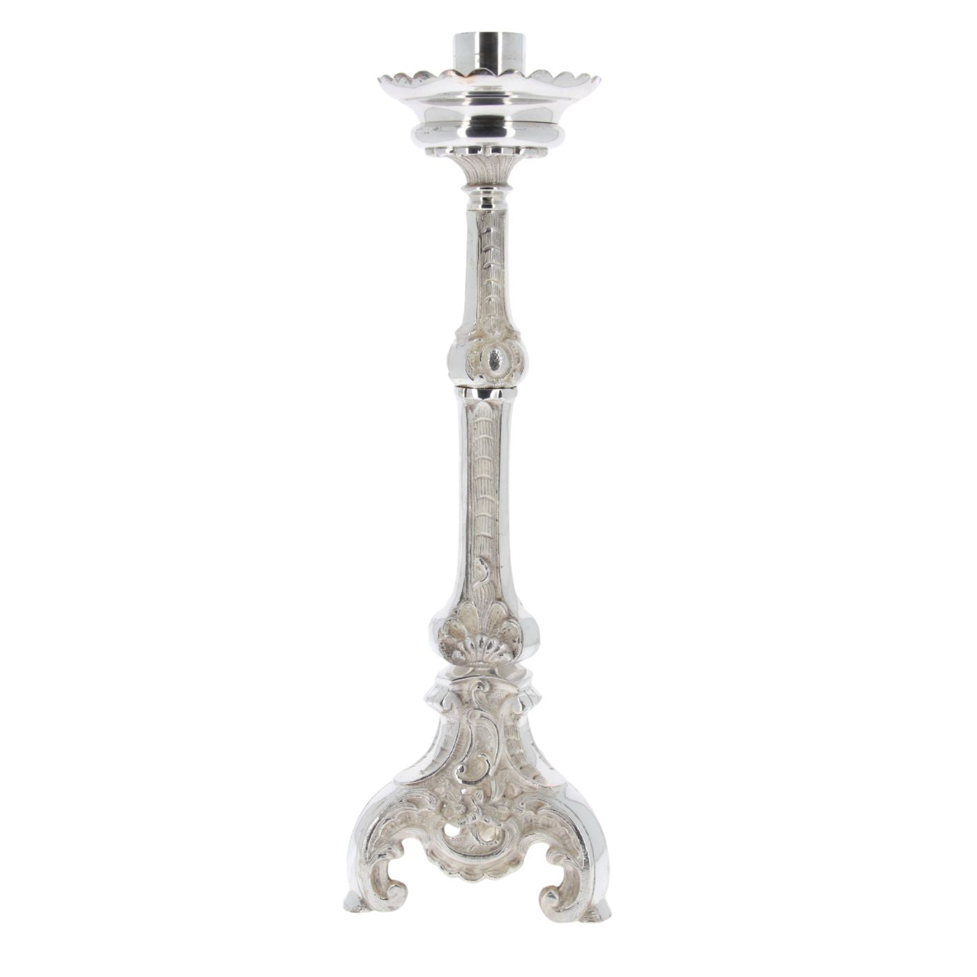 Portacandela da altare in ottone argentato. Altezza 50 cm