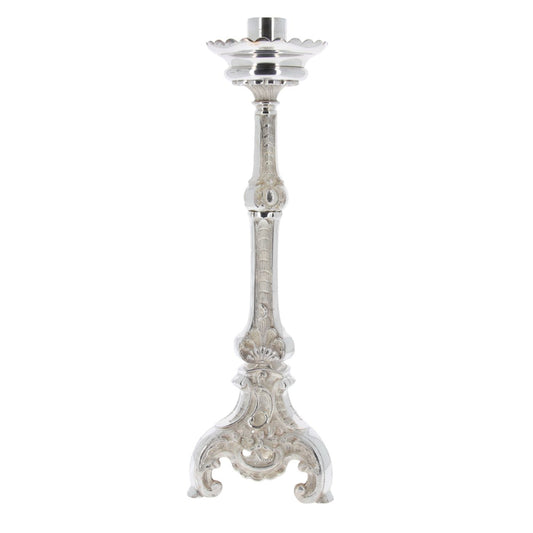 Portacandela da altare in ottone argentato. Altezza 50 cm