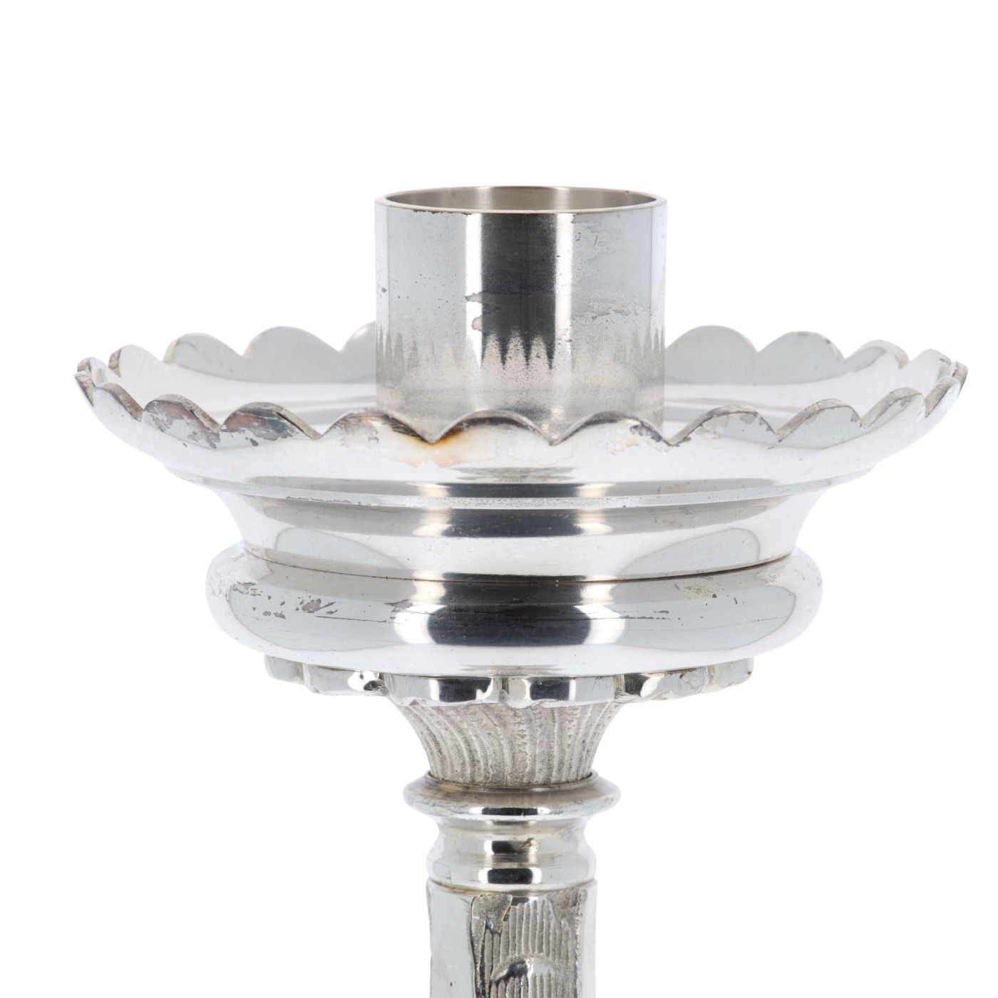 Portacandela da altare in ottone argentato. Altezza 50 cm