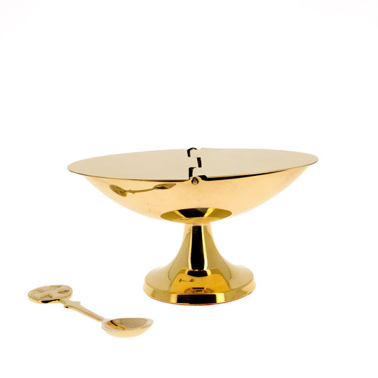 Navetta per turibolo in ottone con cucchiaino h. 7 cm e l. 13 cm