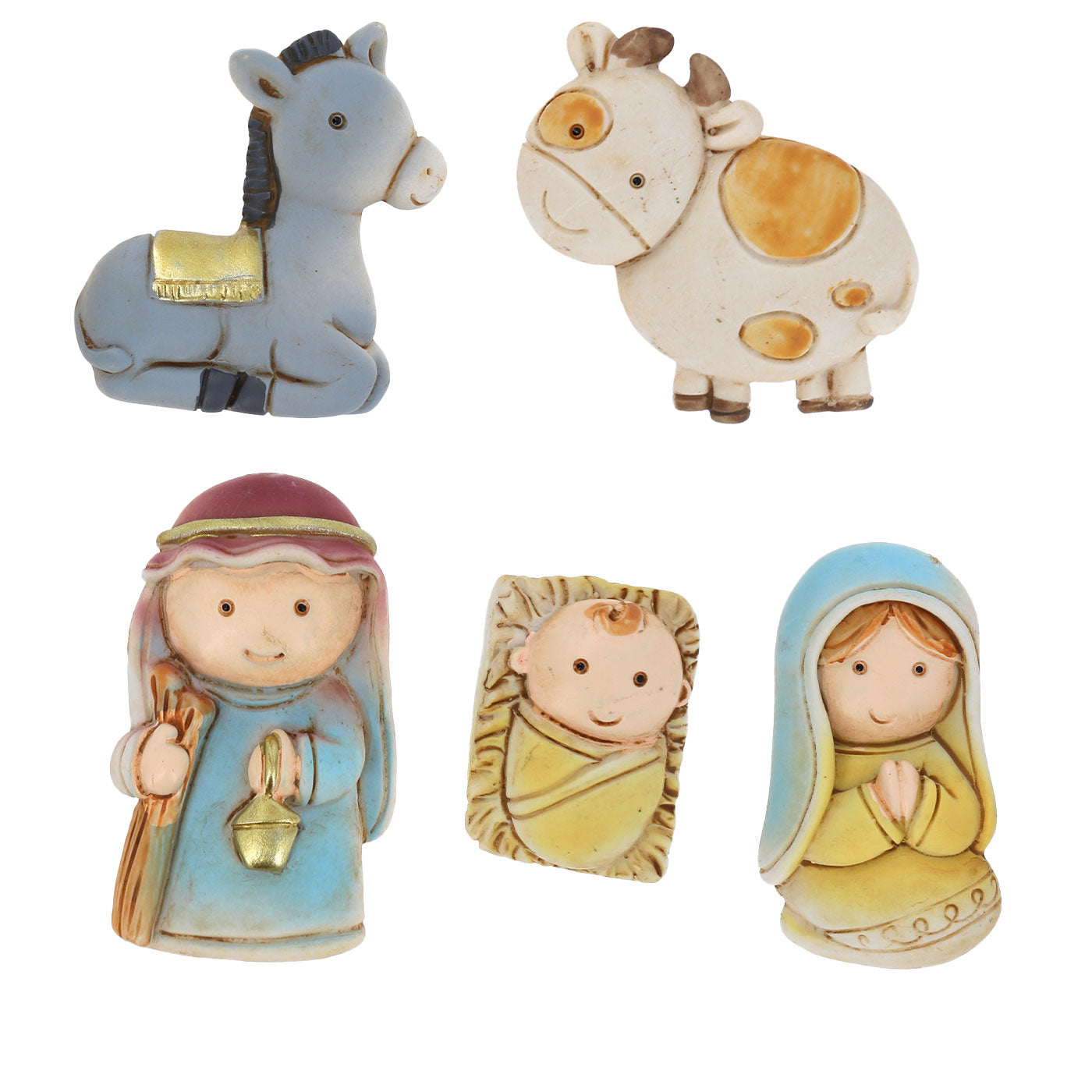 Set di 12 calamite, in resina, con personaggi presepe. Altezza 5,2 cm