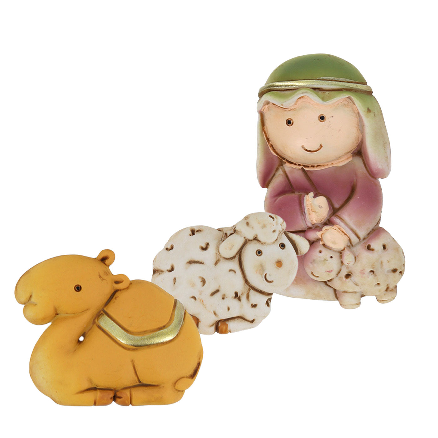 Set di 12 calamite, in resina, con personaggi presepe. Altezza 5,2 cm