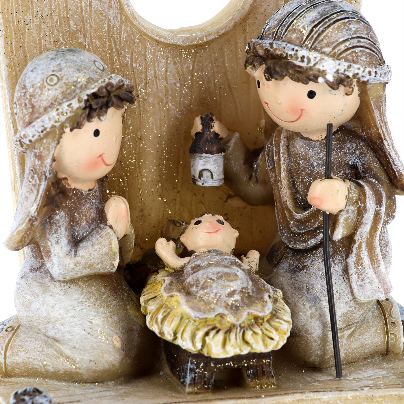 Natività con capanna in resina. Altezza 19 cm