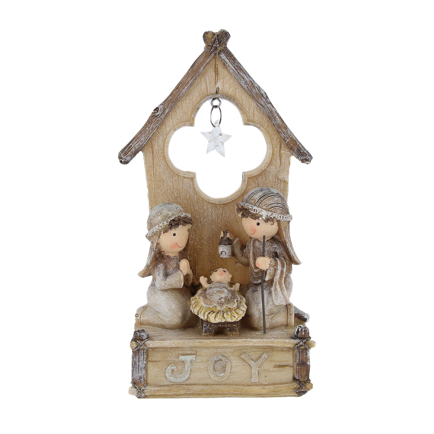 Natività con capanna in resina. Altezza 19 cm