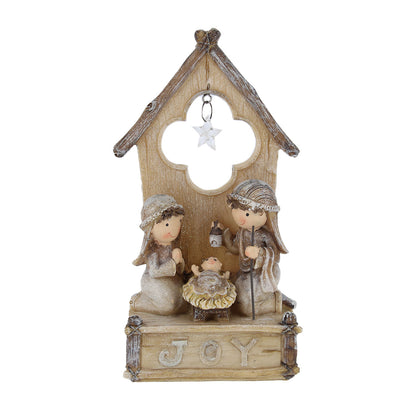 Natività con capanna in resina. Altezza 19 cm