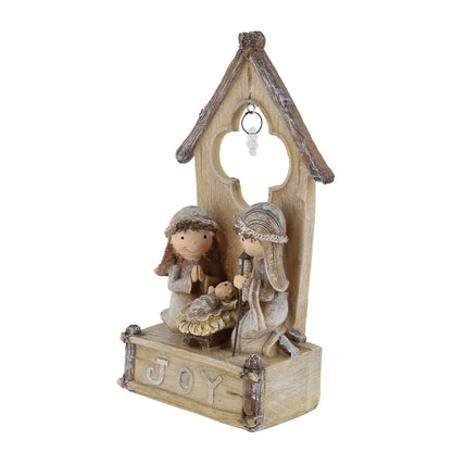 Natività con capanna in resina. Altezza 19 cm