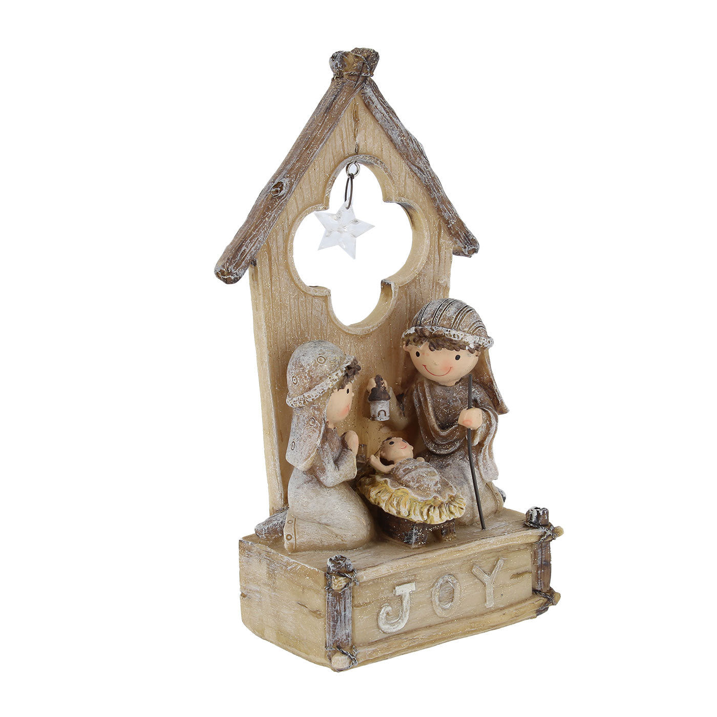 Natività con capanna in resina. Altezza 19 cm