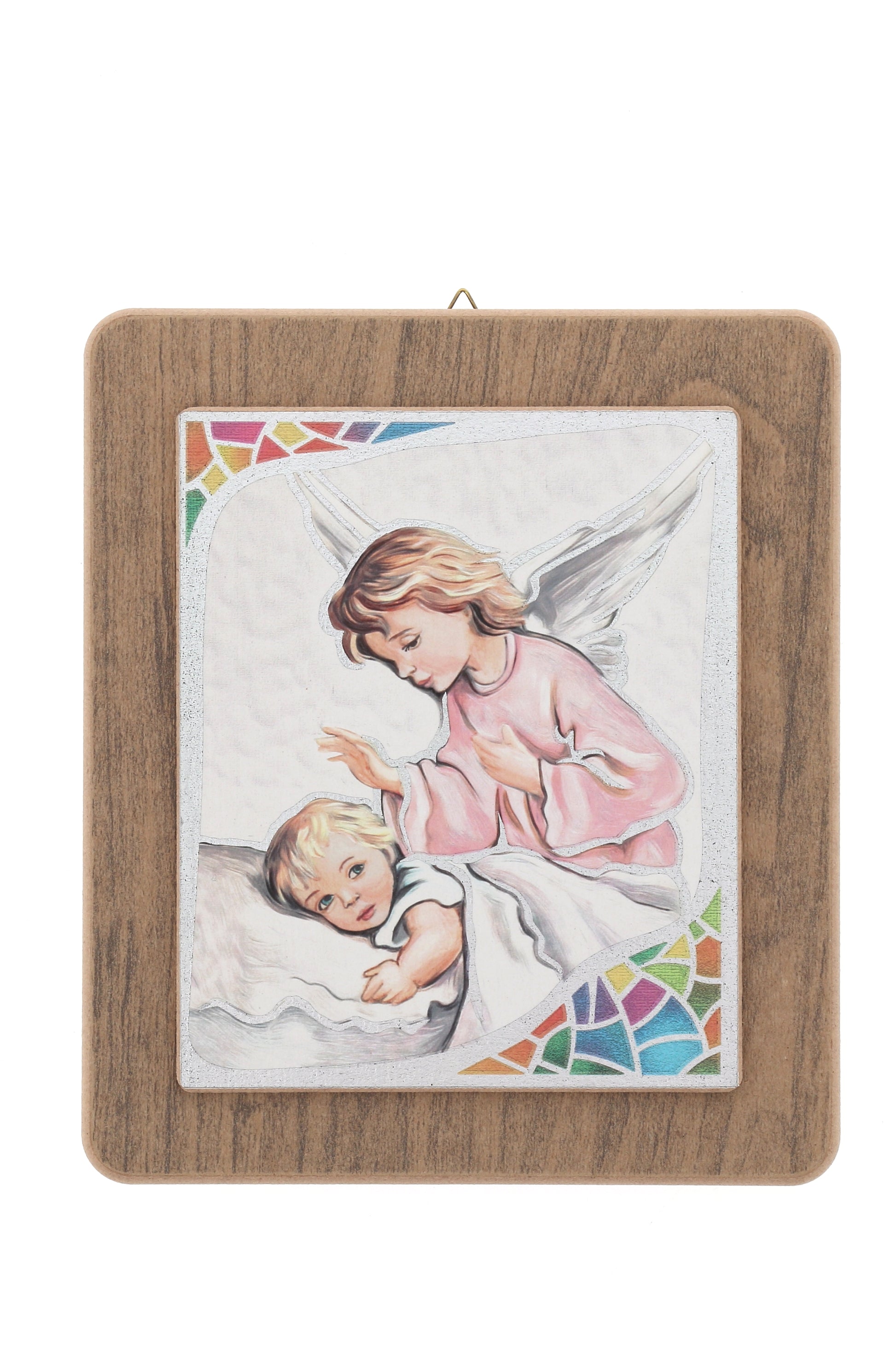 Quadro in legno con immagine stampata su foglia argento. Dimensioni 28x32 cm
