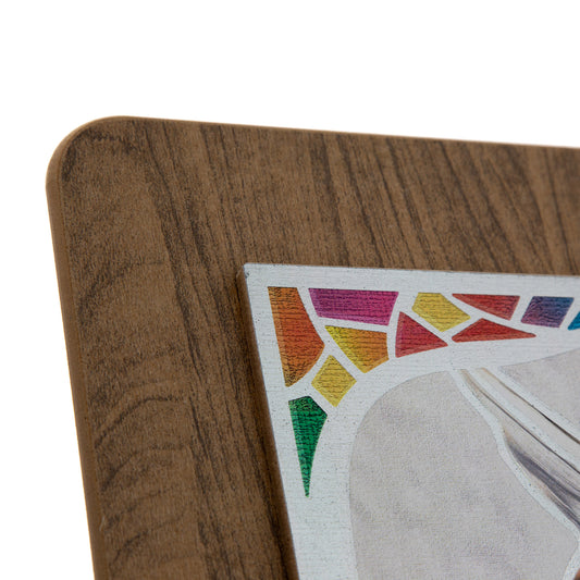 Quadro in legno con immagine stampata su foglia argento. Dimensioni 28x32 cm