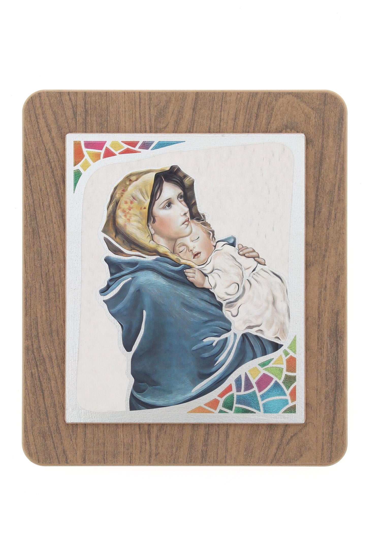 Quadro in legno con immagine stampata su foglia argento. Dimensioni 28x32 cm