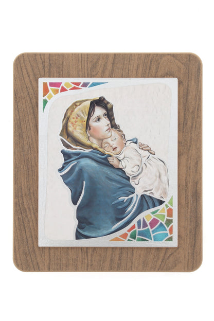 Quadro in legno con immagine stampata su foglia argento. Dimensioni 28x32 cm