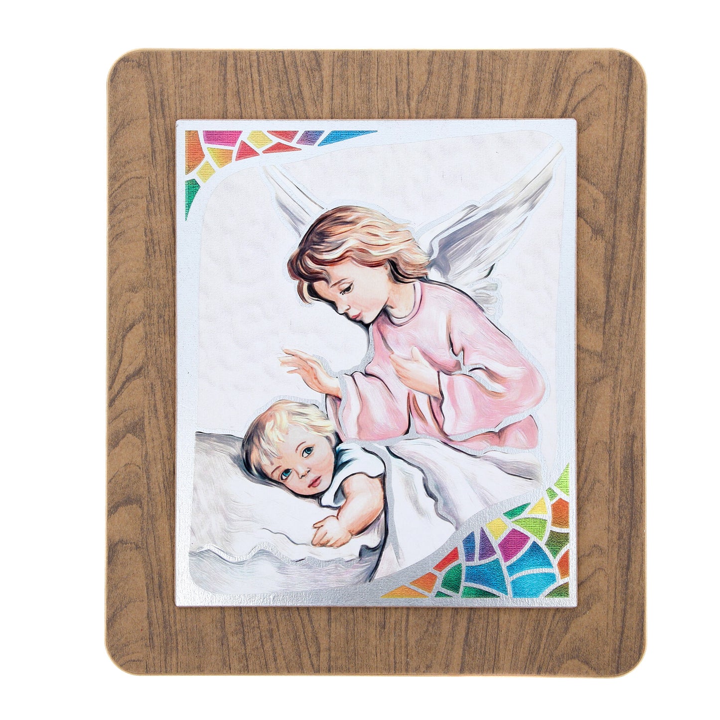 Quadro in legno con immagine stampata su foglia argento. Dimensioni 39x45 cm