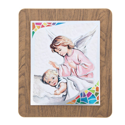 Quadro in legno con immagine stampata su foglia argento. Dimensioni 39x45 cm