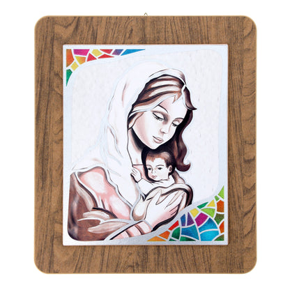Quadro in legno con immagine stampata su foglia argento. Dimensioni 39x45 cm