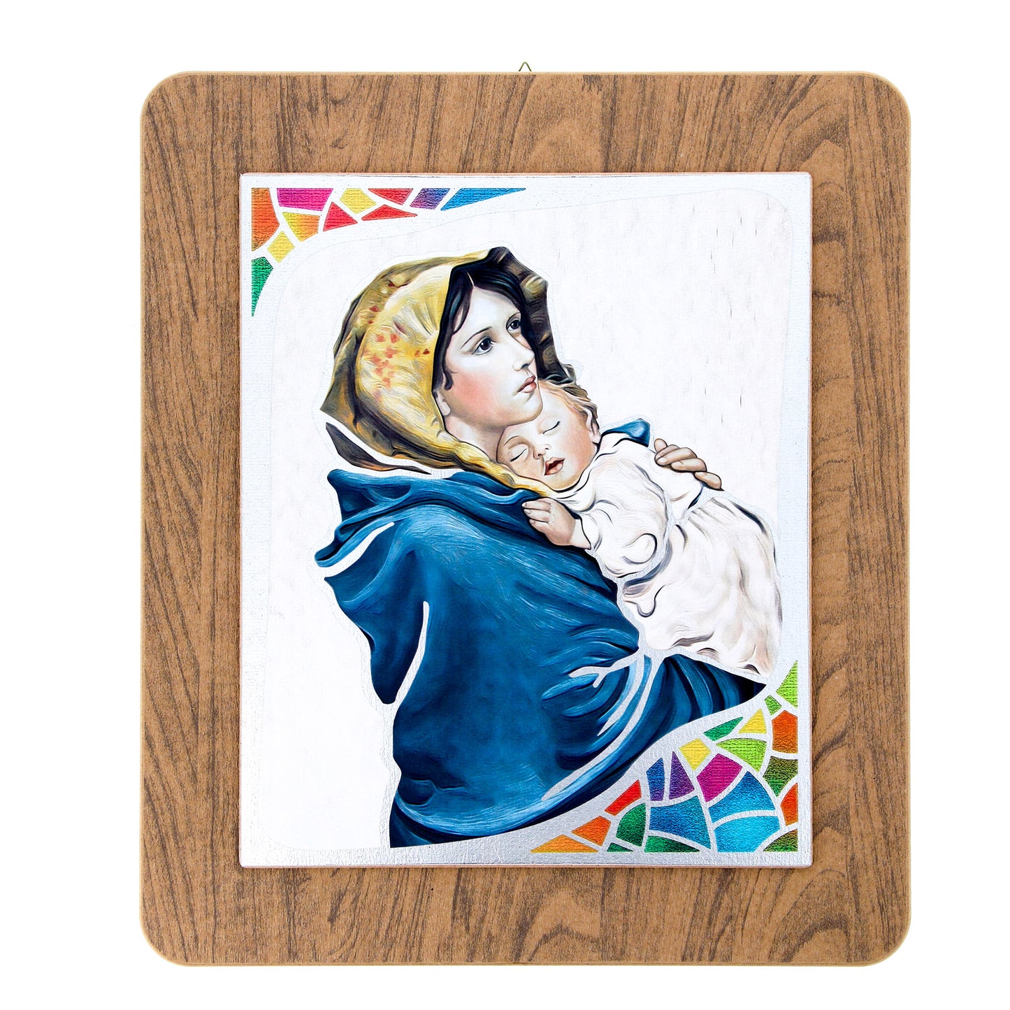 Quadro in legno con immagine stampata su foglia argento. Dimensioni 39x45 cm