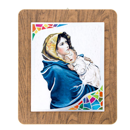 Quadro in legno con immagine stampata su foglia argento. Dimensioni 39x45 cm