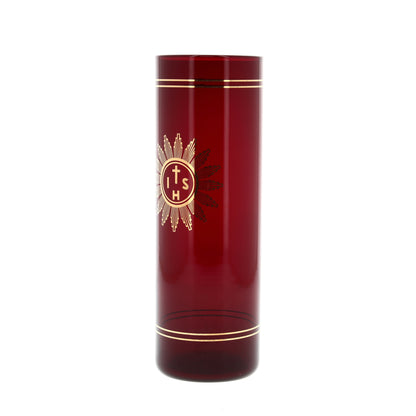 Bicchiere in vetro "Rosso Rubino" per cero liturgico. Dimensioni 7,5x22 cm