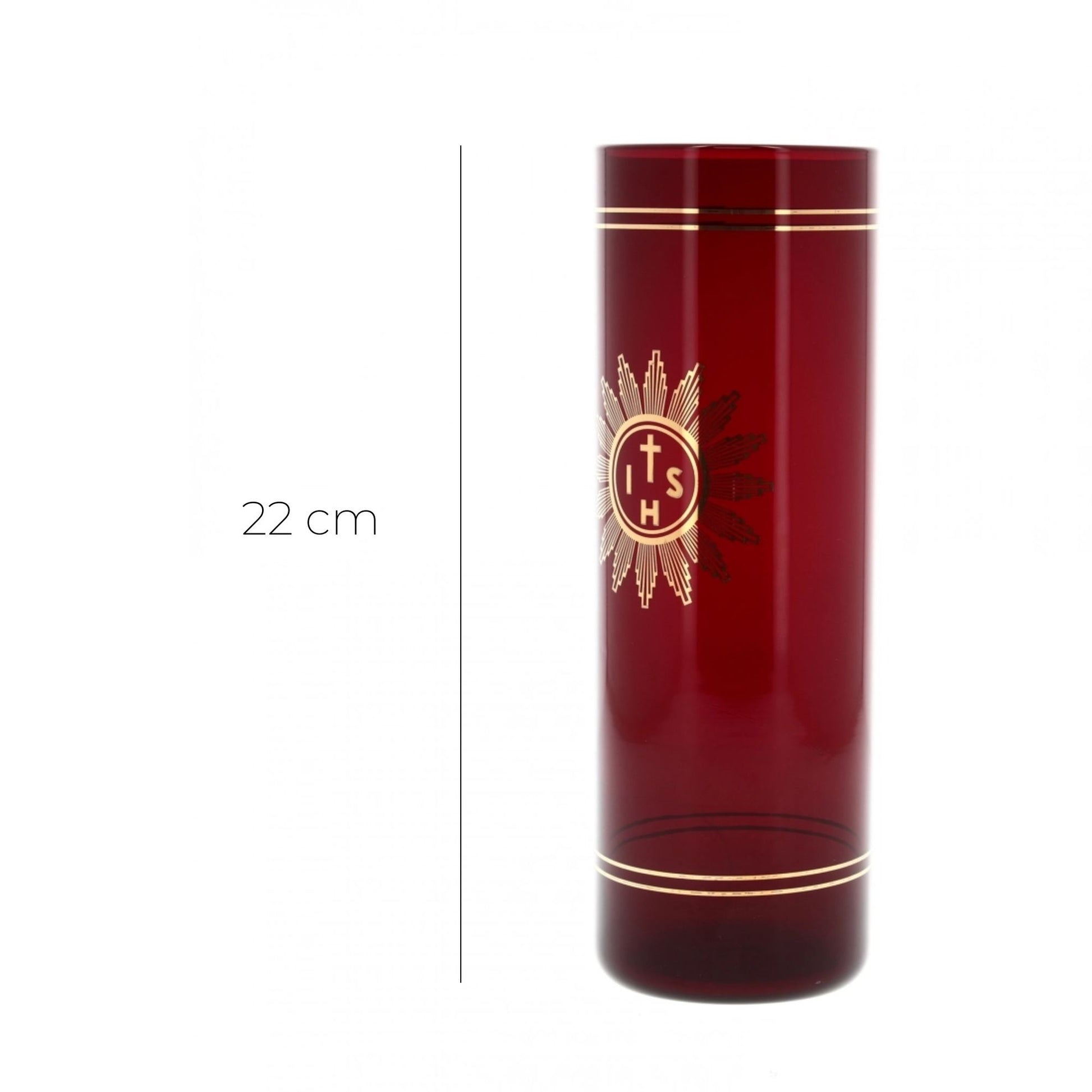 Bicchiere in vetro "Rosso Rubino" per cero liturgico. Dimensioni 7,5x22 cm