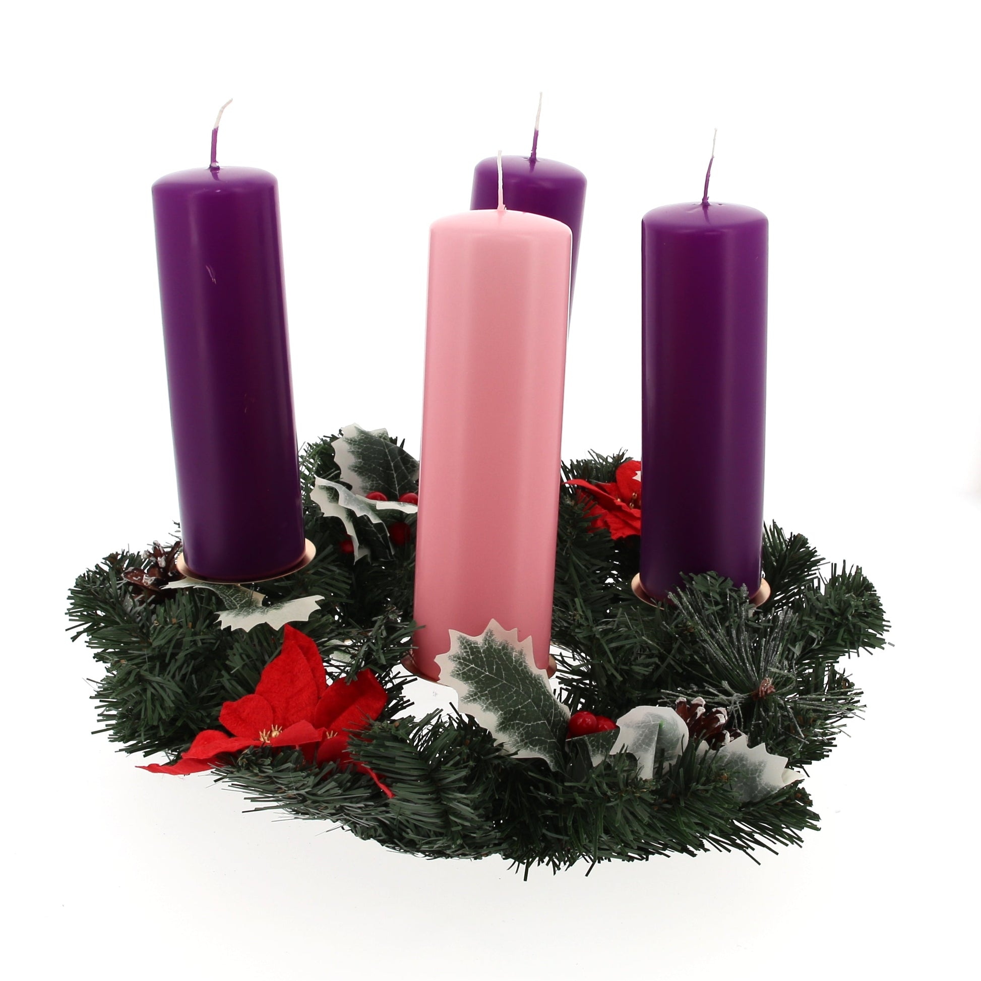 Corona Avvento con fiori Stella di Natale. Diametro 40 cm