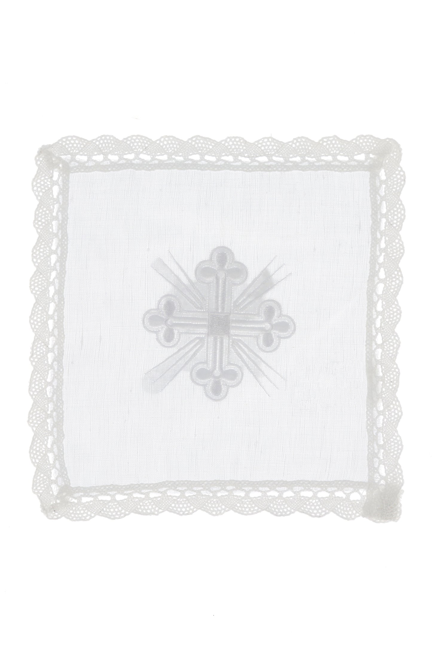Palla in misto lino con ricamo croce. Dimensioni 16x16 cm