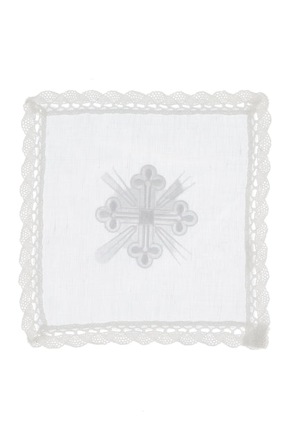 Palla in misto lino con ricamo croce. Dimensioni 16x16 cm