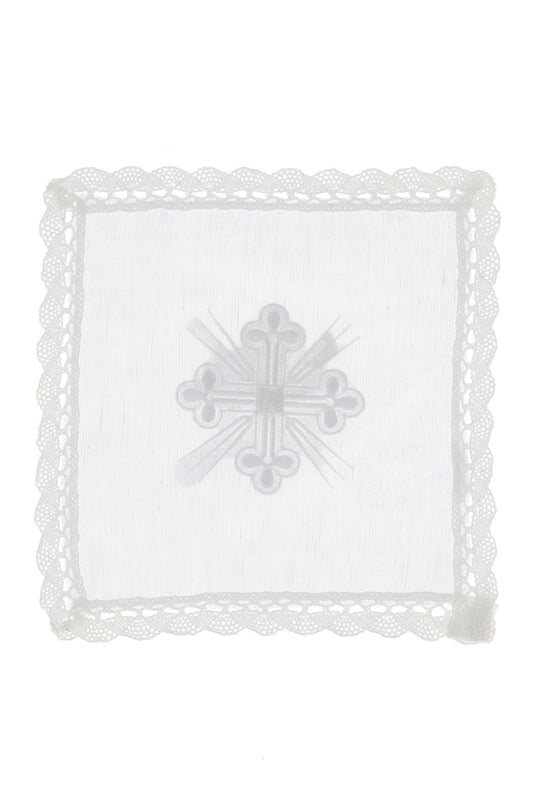Palla in misto lino con ricamo croce. Dimensioni 16x16 cm