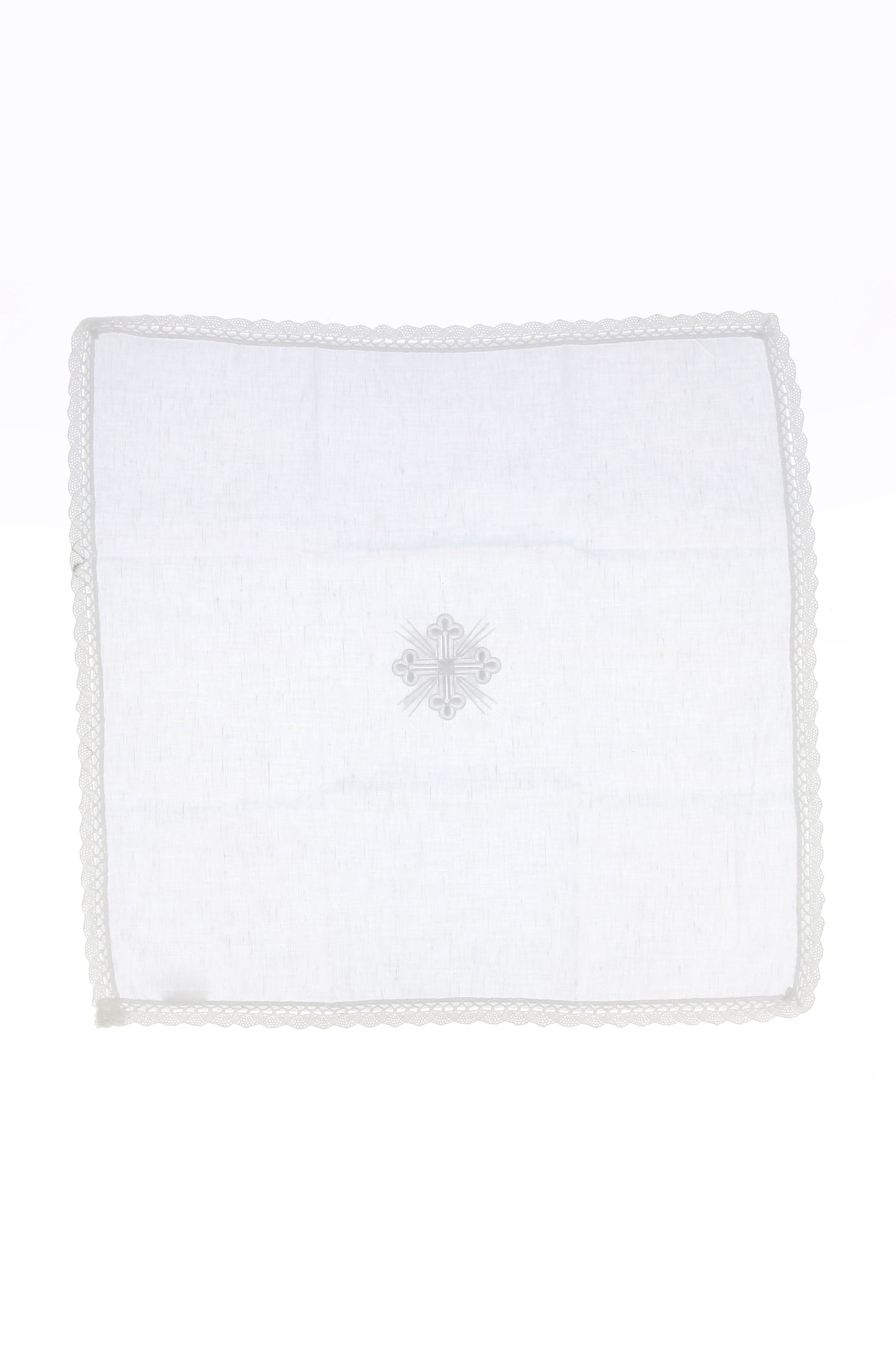 Corporale in misto lino con ricamo croce. Dimensioni 47x47 cm