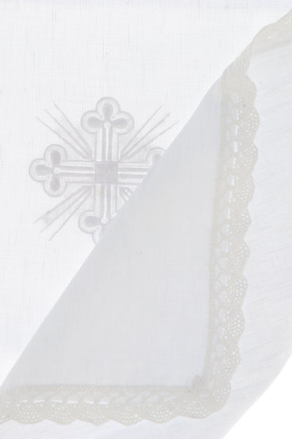 Corporale in misto lino con ricamo croce. Dimensioni 47x47 cm