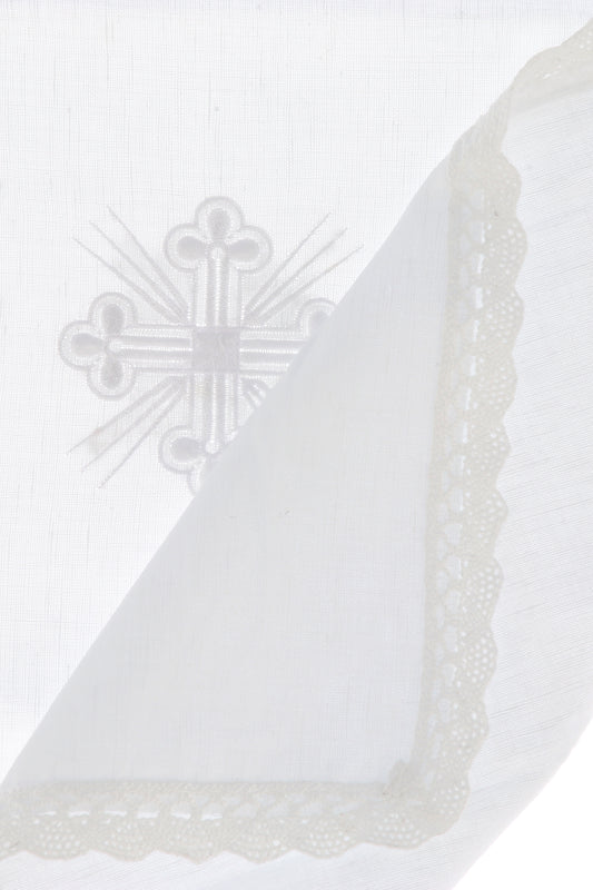 Corporale in misto lino con ricamo croce. Dimensioni 47x47 cm