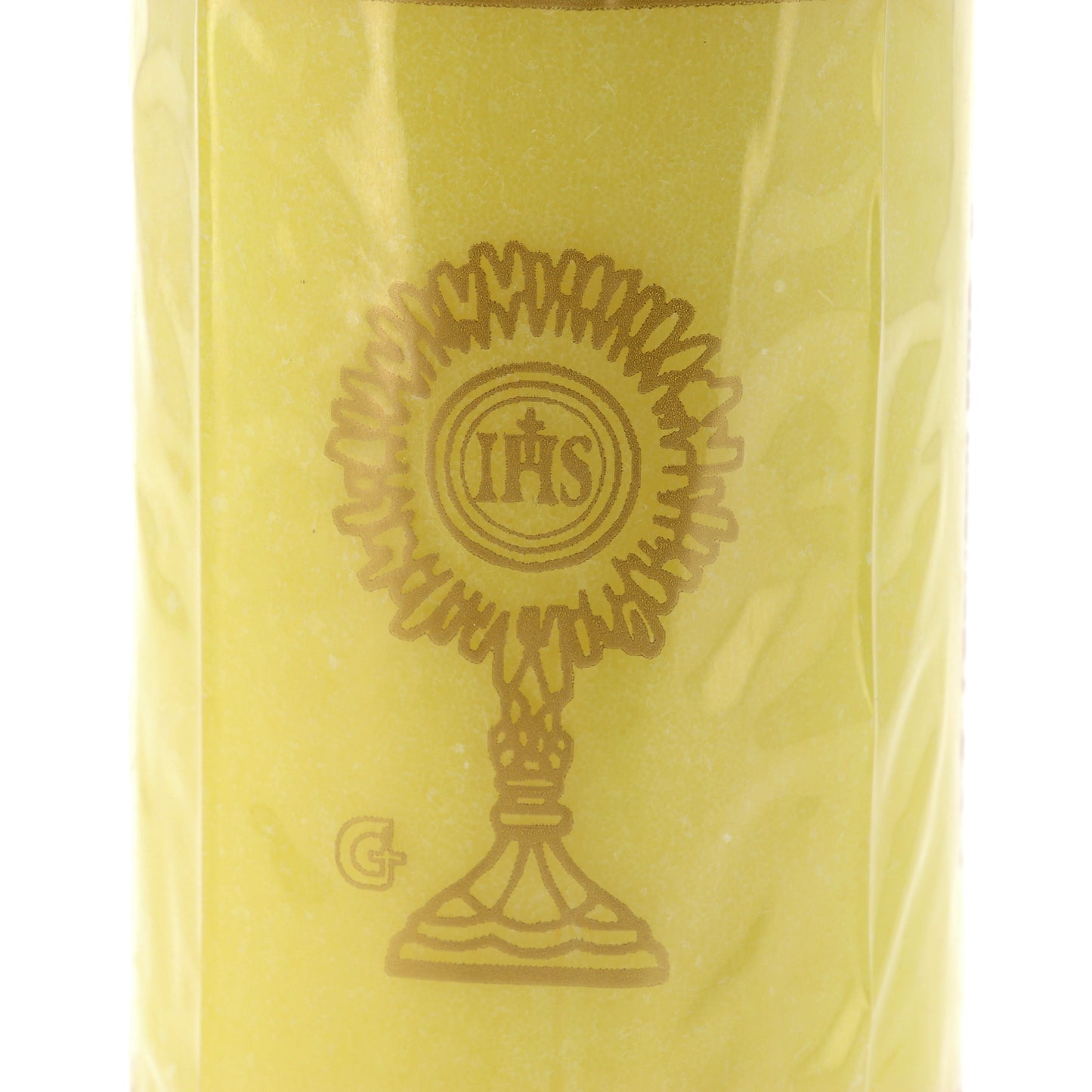 Cero liturgico in cera gialla per il Santissimo. Dimensioni 6,5x18,5 cm