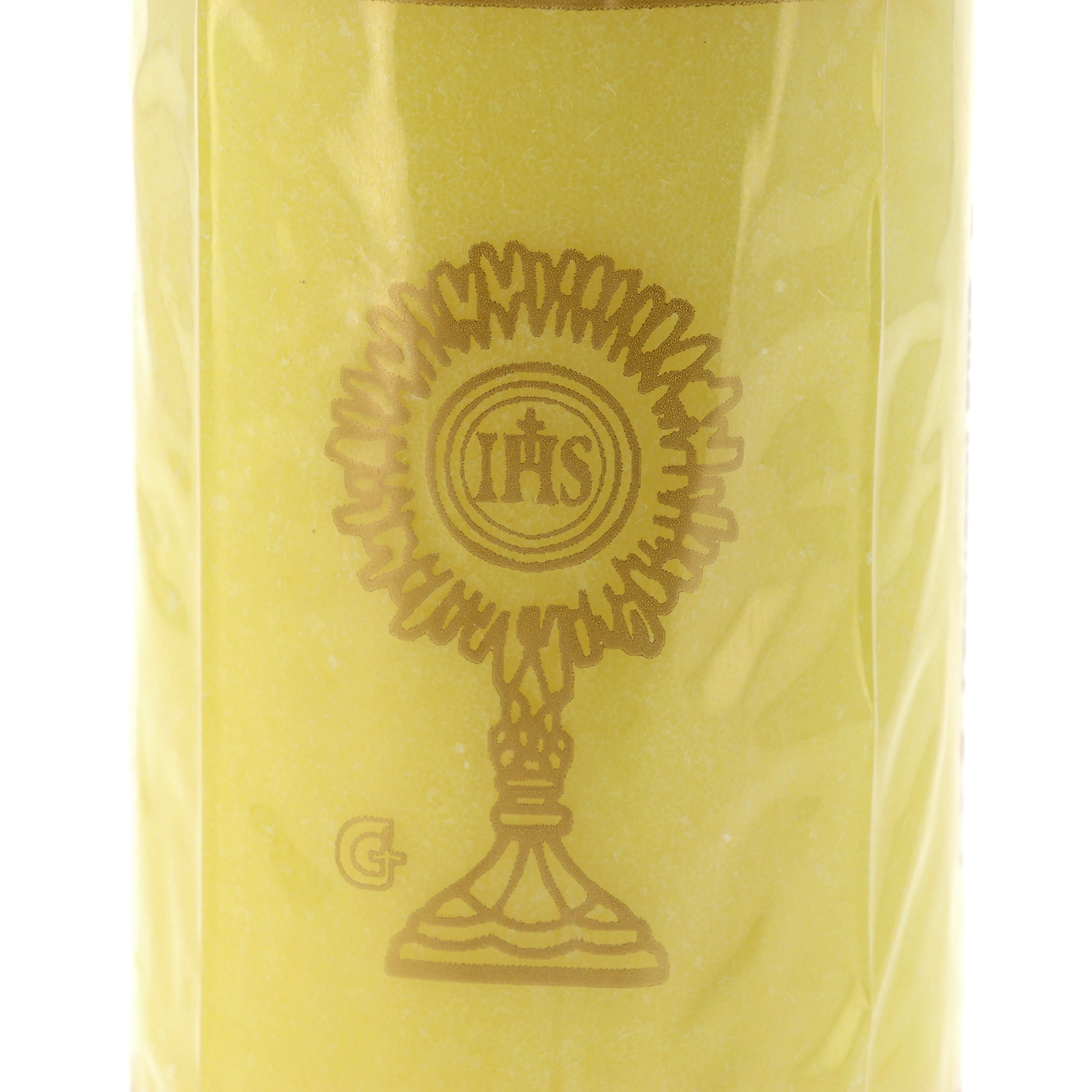 Cero liturgico in cera gialla per il Santissimo. Dimensioni 6,5x18,5 cm