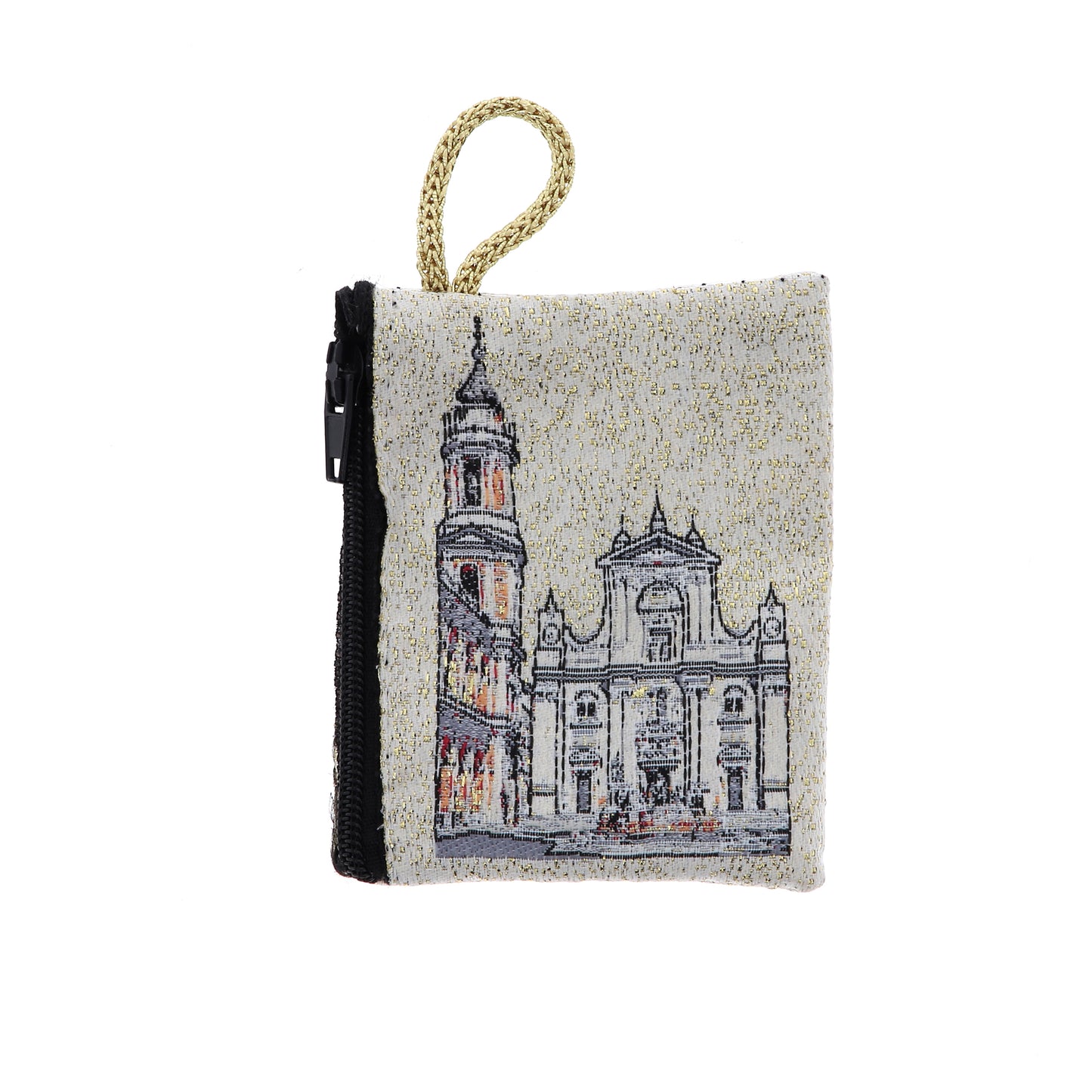 Borsellino in stoffa con immagine ricamata. Dimensioni 7x8,2 cm