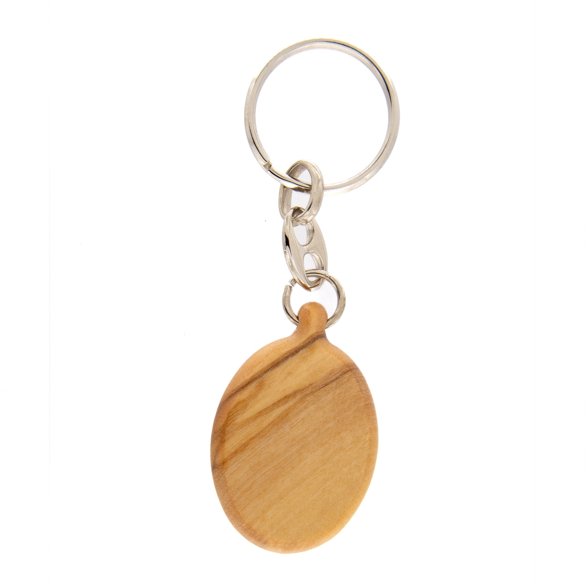 Portachiavi in legno d'olivo con placca in argento laminato colorata. Dimensioni 4,2x2,8 cm
