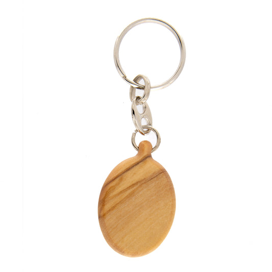 Portachiavi in legno d'olivo con placca in argento laminato colorata. Dimensioni 4,2x2,8 cm