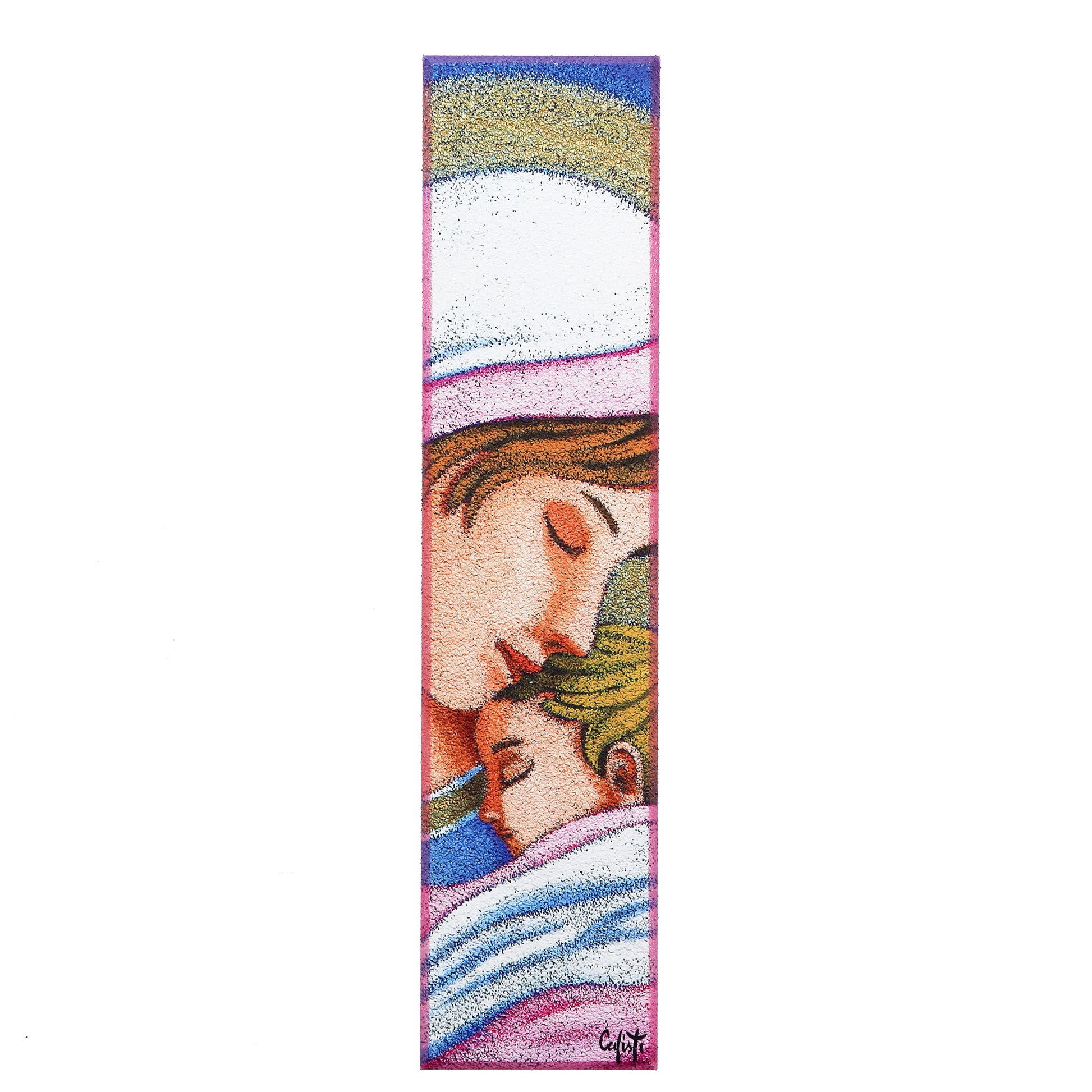 Quadro in legno Madonna con Bambino. Dimensioni 7x30 cm