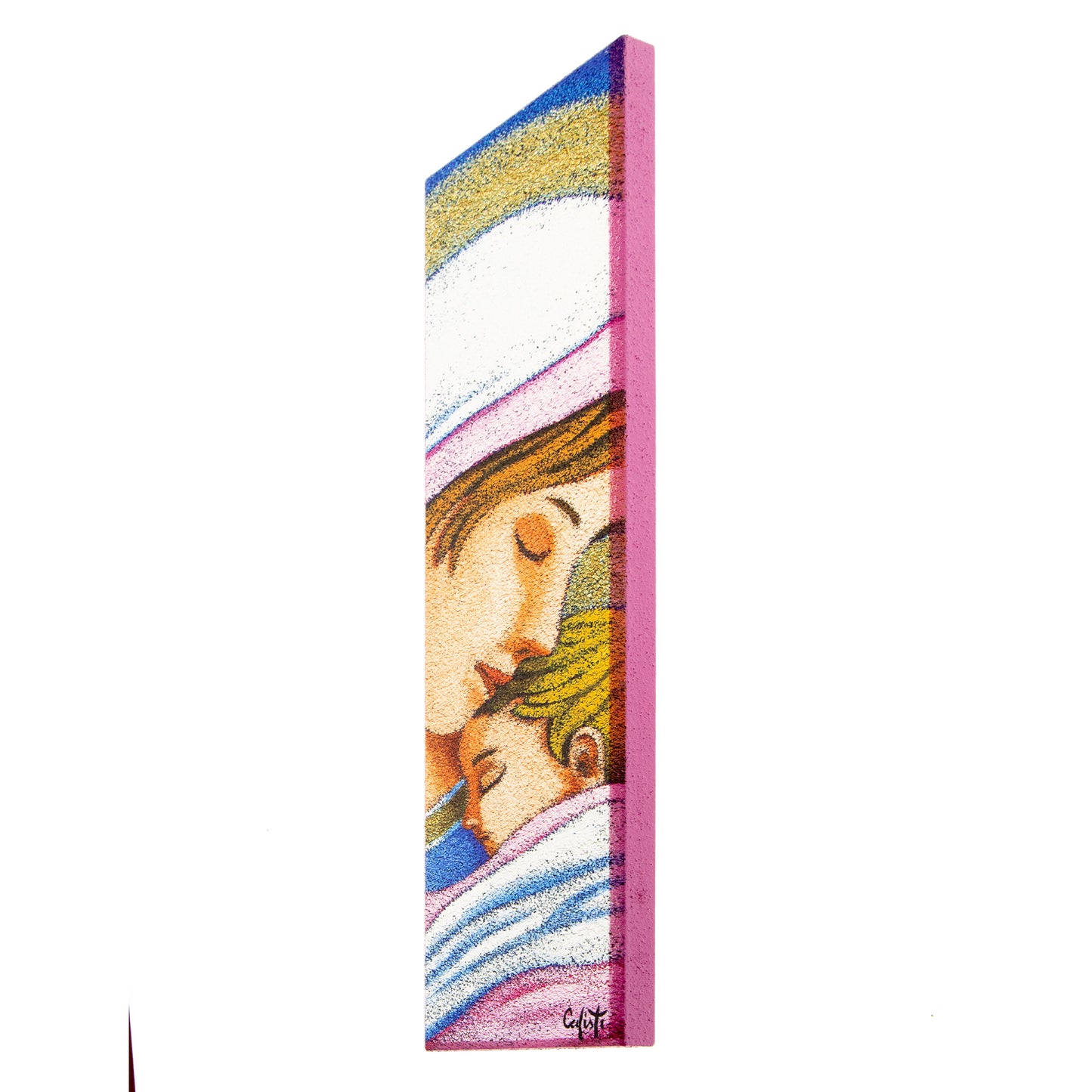 Quadro in legno Madonna con Bambino. Dimensioni 7x30 cm