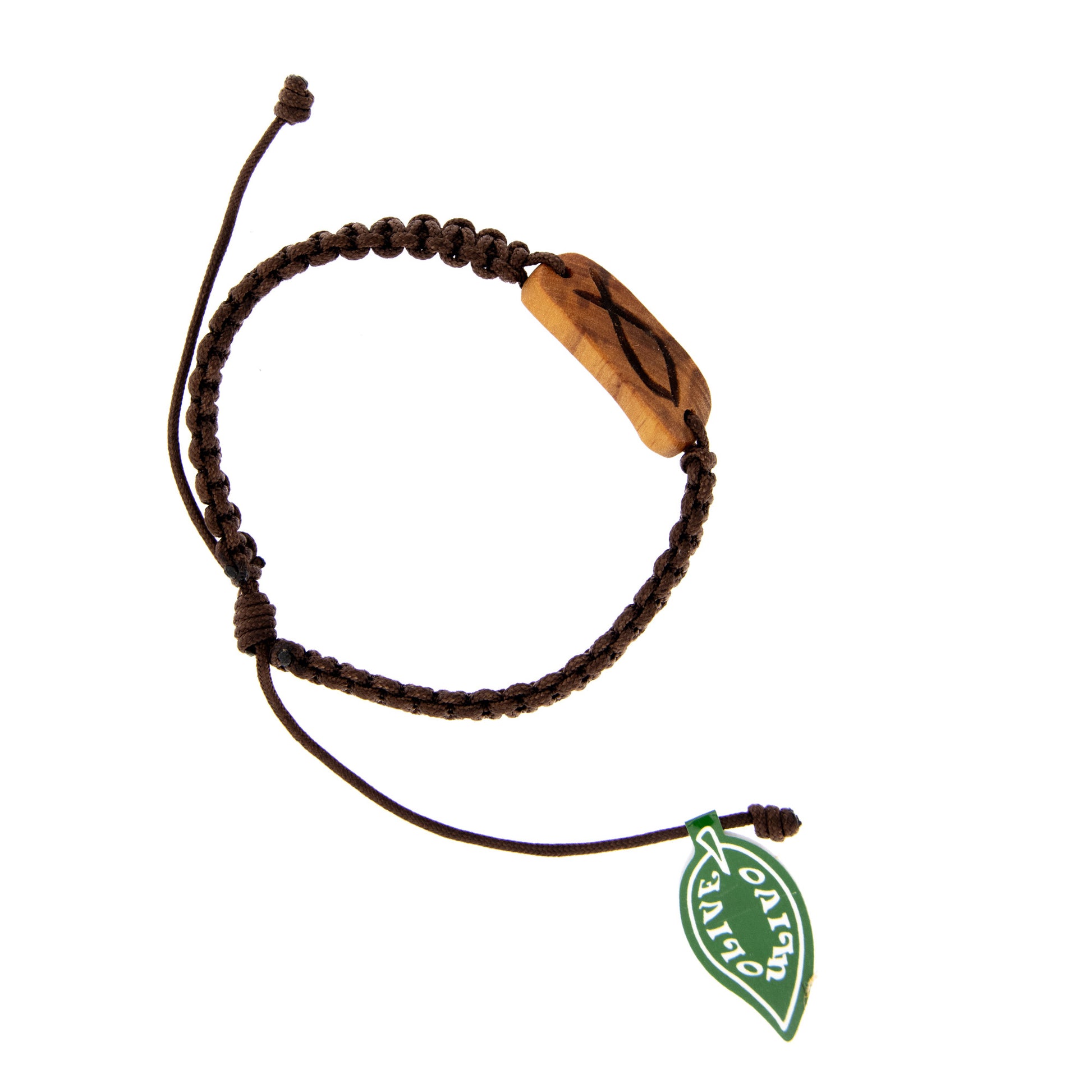 Bracciale in corda con placca in legno d'ulivo incisa