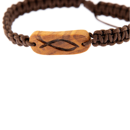 Bracciale in corda con placca in legno d'ulivo incisa