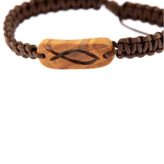 Bracciale in corda con placca in legno d'ulivo incisa