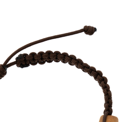 Bracciale in corda con Croce in legno d'ulivo e corpo in rilievo