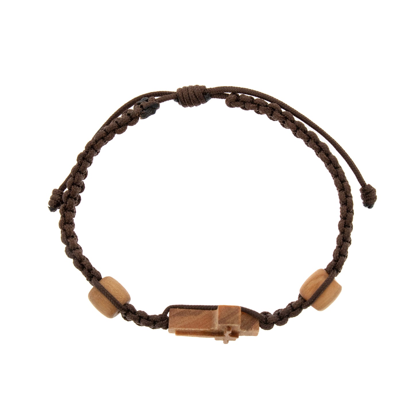 Bracciale in corda con Croce in legno d'ulivo e corpo in rilievo