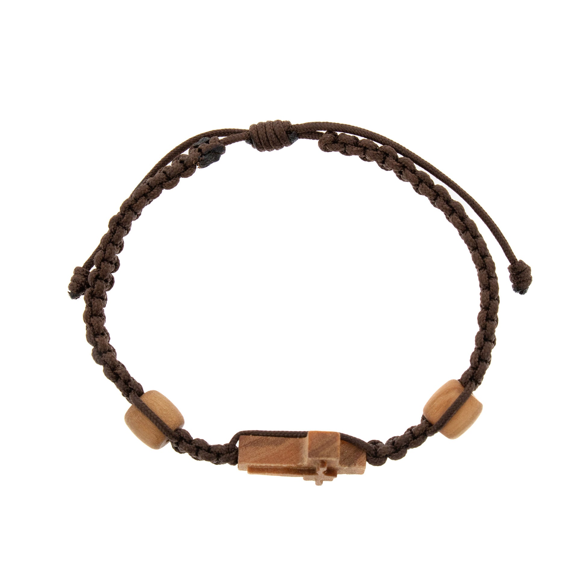 Bracciale in corda con Croce in legno d'ulivo e corpo in rilievo