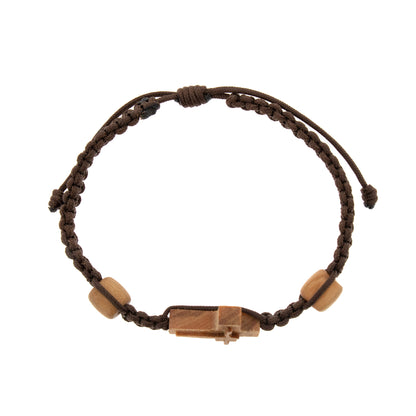 Bracciale in corda con Croce in legno d'ulivo e corpo in rilievo