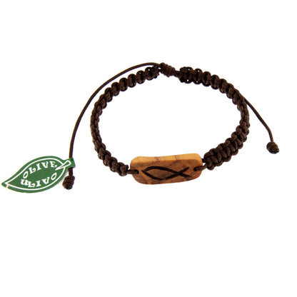 Bracciale in corda con placca in legno d'ulivo incisa