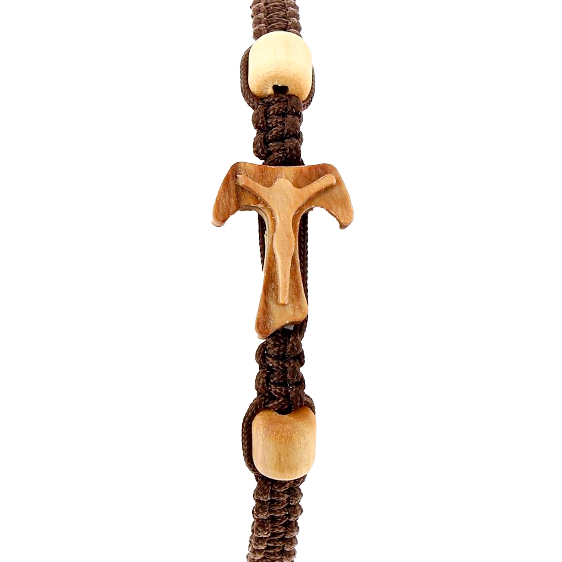 Bracciale in corda con Tau in legno d'olivo