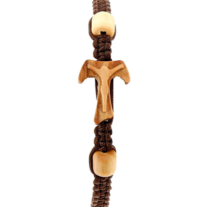 Bracciale in corda con Tau in legno d'olivo