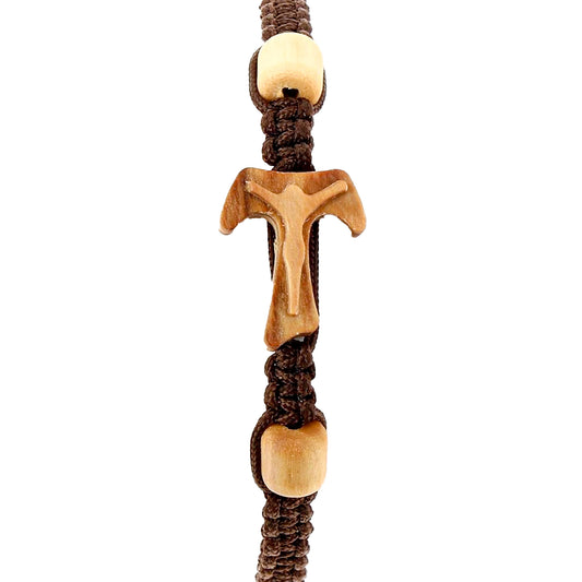 Bracciale in corda con Tau in legno d'olivo